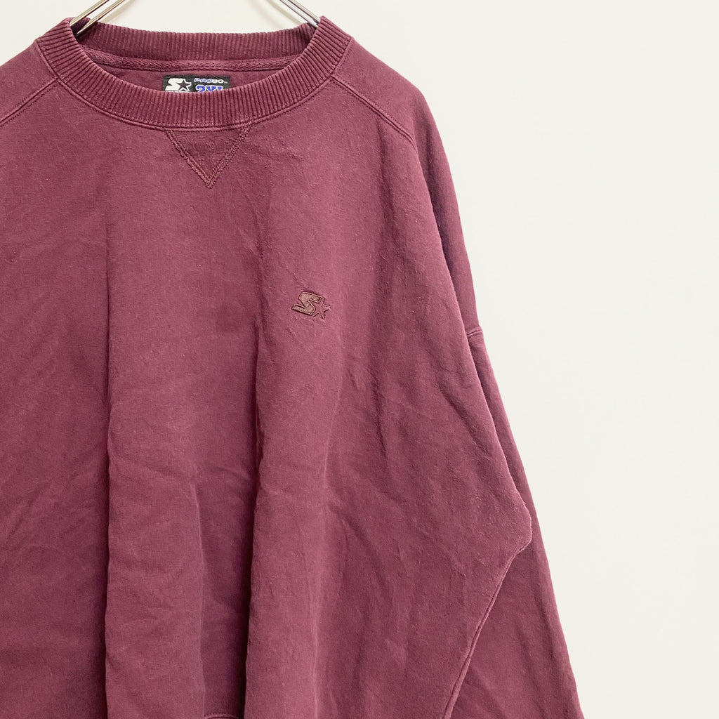 STARTER スターター　長袖ワンポイント刺繍スウェット　トレーナー　クルーネック　ワインレッド　2XLサイズ　古着