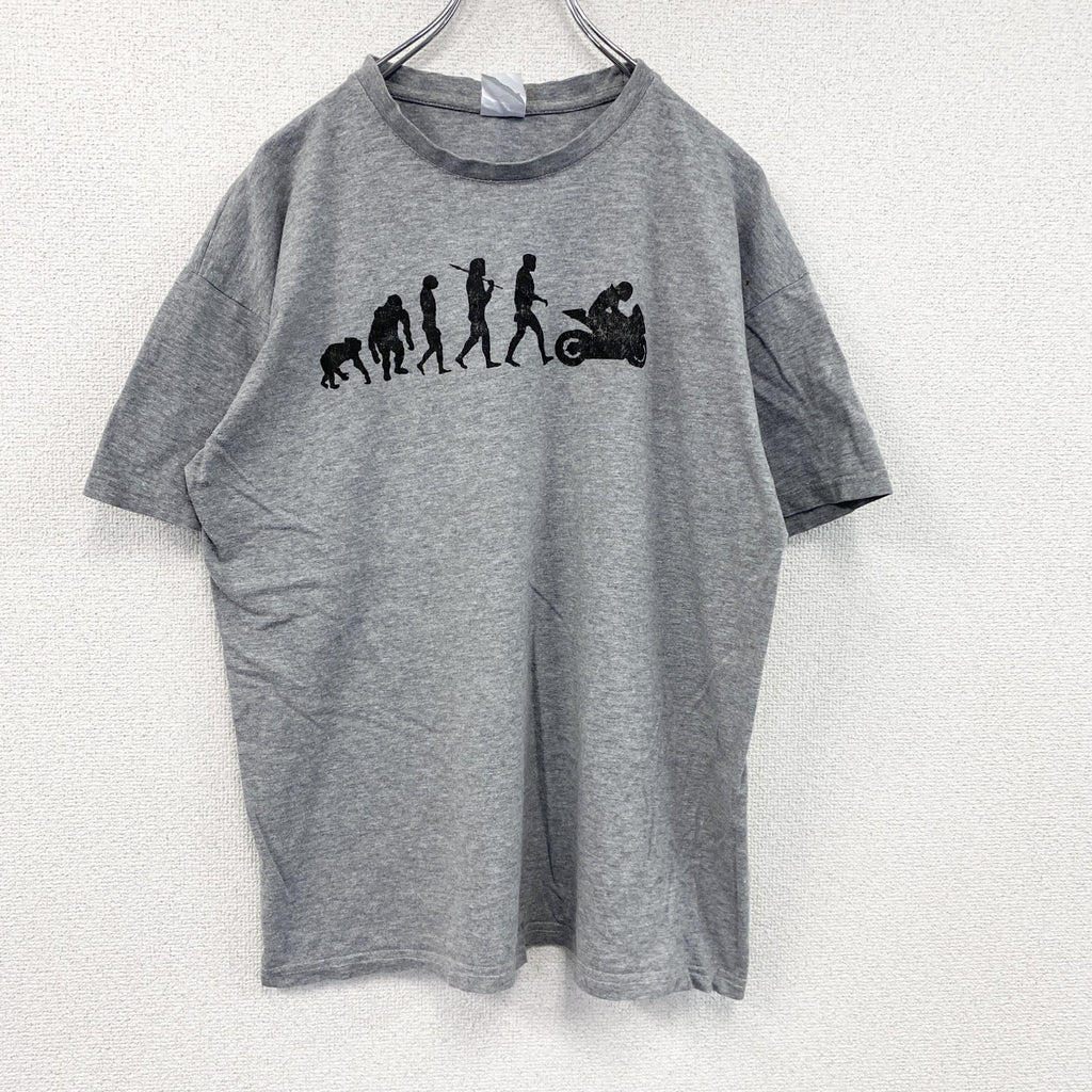 BC collection　半袖プリントTシャツ　人類の進化　灰色　グレー　Lサイズ　古着