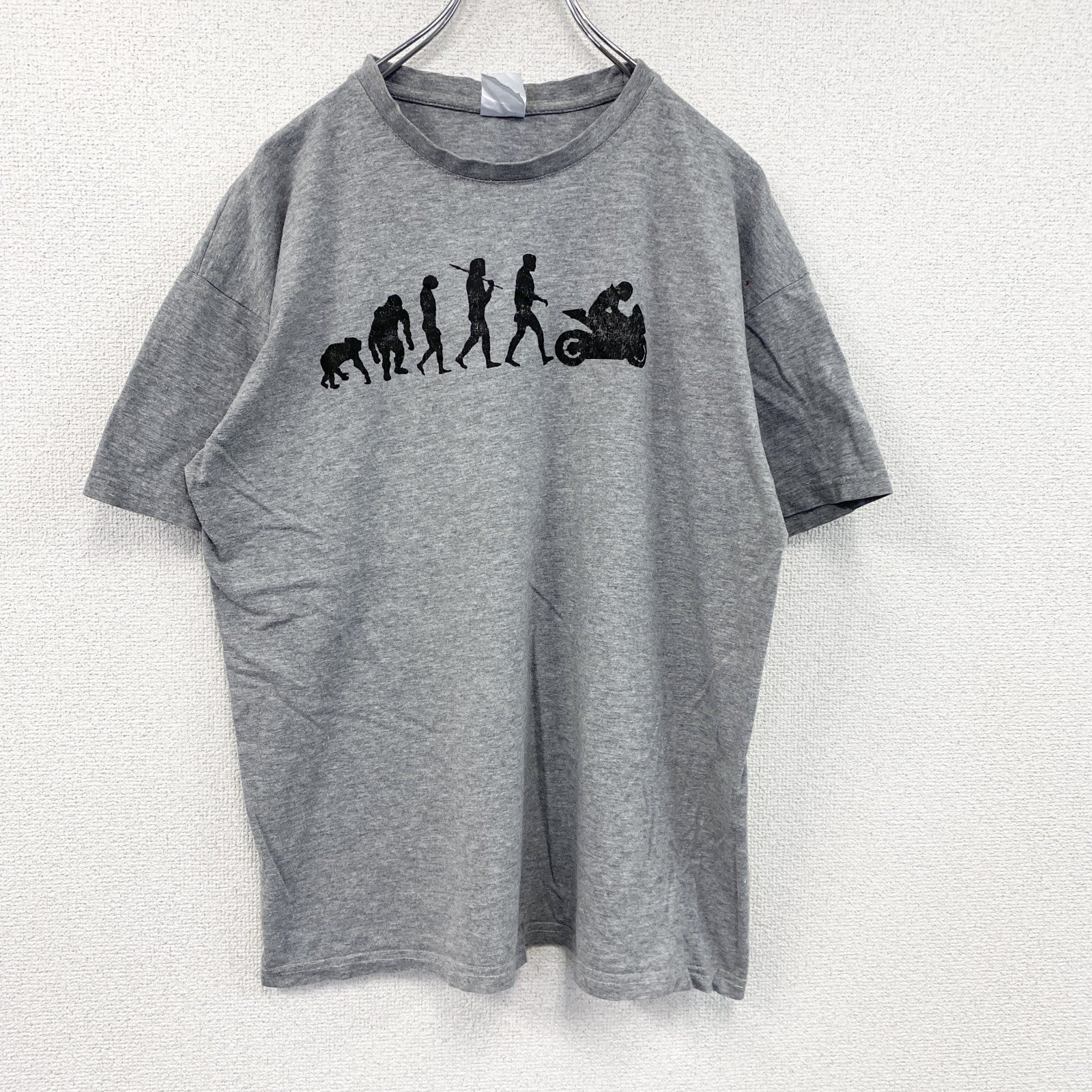 BC collection　半袖プリントTシャツ　人類の進化　灰色　グレー　Lサイズ　古着