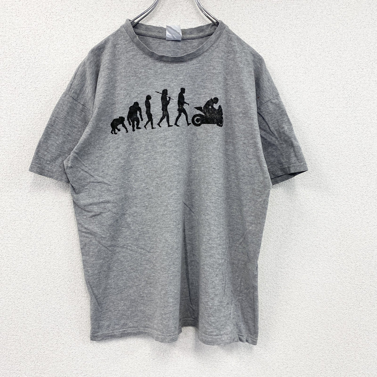 BC collection　半袖プリントTシャツ　人類の進化　灰色　グレー　Lサイズ　古着