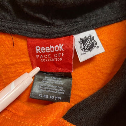 古着 used　Reebok リーボック　NFL　フライヤーズ　長袖ビックロゴパーカー　プルオーバー　オレンジ　XLサイズ