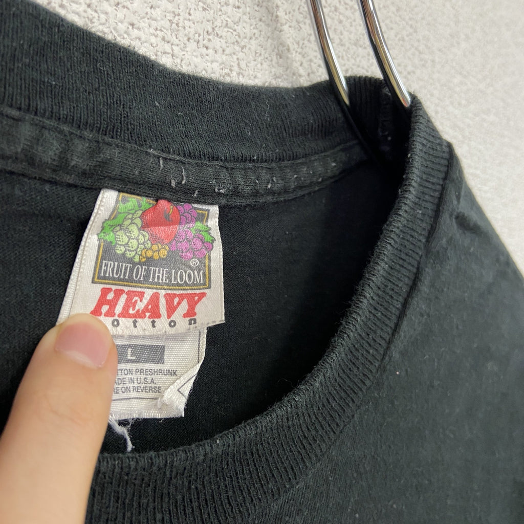 90s　FRUIT OF THE LOOM　フルーツオブザルーム　半袖プリントTシャツ　黒　ブラック　Lサイズ　　ヴィンテージ　古着