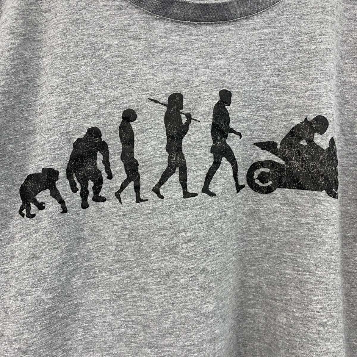 BC collection　半袖プリントTシャツ　人類の進化　灰色　グレー　Lサイズ　古着