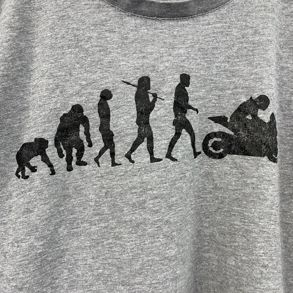 BC collection　半袖プリントTシャツ　人類の進化　灰色　グレー　Lサイズ　古着