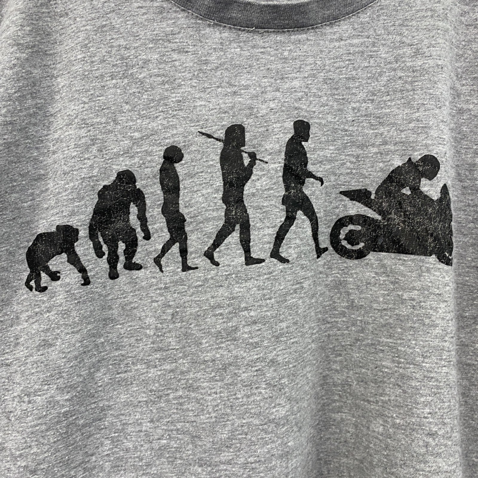 BC collection　半袖プリントTシャツ　人類の進化　灰色　グレー　Lサイズ　古着