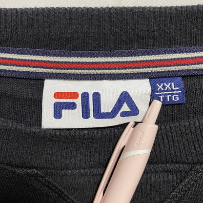 古着 used　FILA　フィラ　長袖ロゴ刺繍スウェット　トレーナー　クルーネック　黒　秋冬服　ビッグシルエット　2XLサイズ