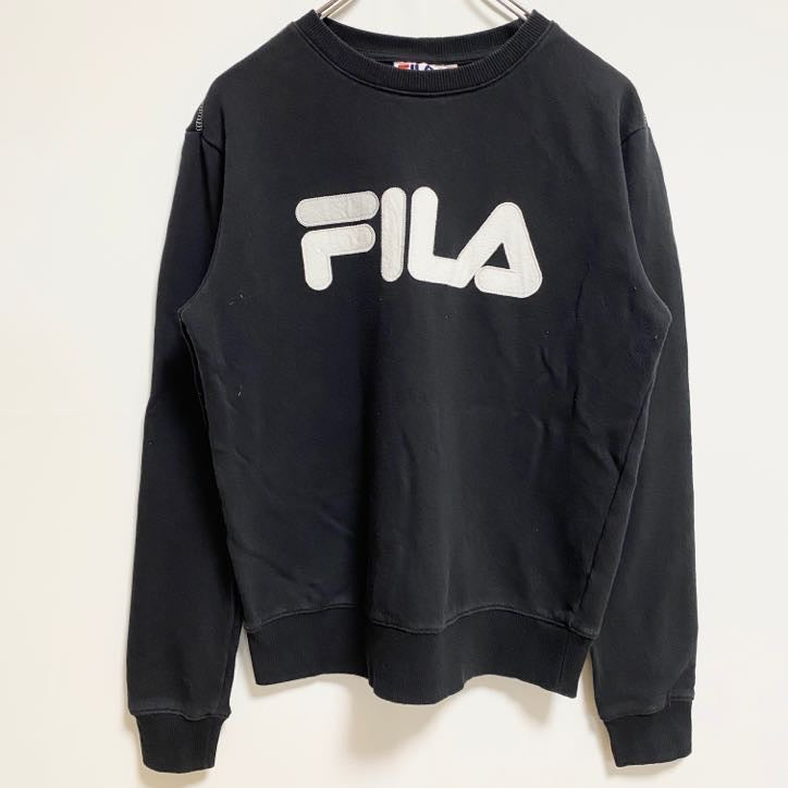 FILA フィラ　長袖ビックロゴスウェット　トレーナー　クルーネック　黒　ブラック　Sサイズ　古着