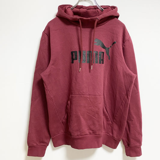 古着 used　PUMA　プーマ　長袖フロントロゴプリントパーカー　プルオーバー　ワインレッド　秋冬服　Mサイズ