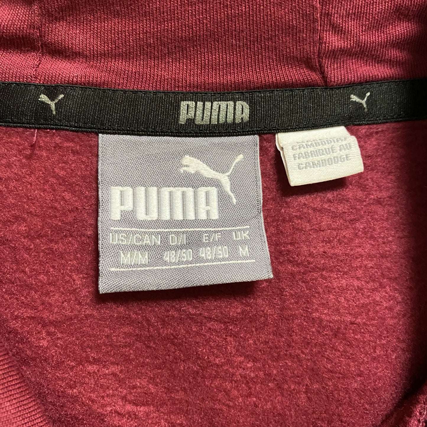 古着 used　PUMA　プーマ　長袖フロントロゴプリントパーカー　プルオーバー　ワインレッド　秋冬服　Mサイズ