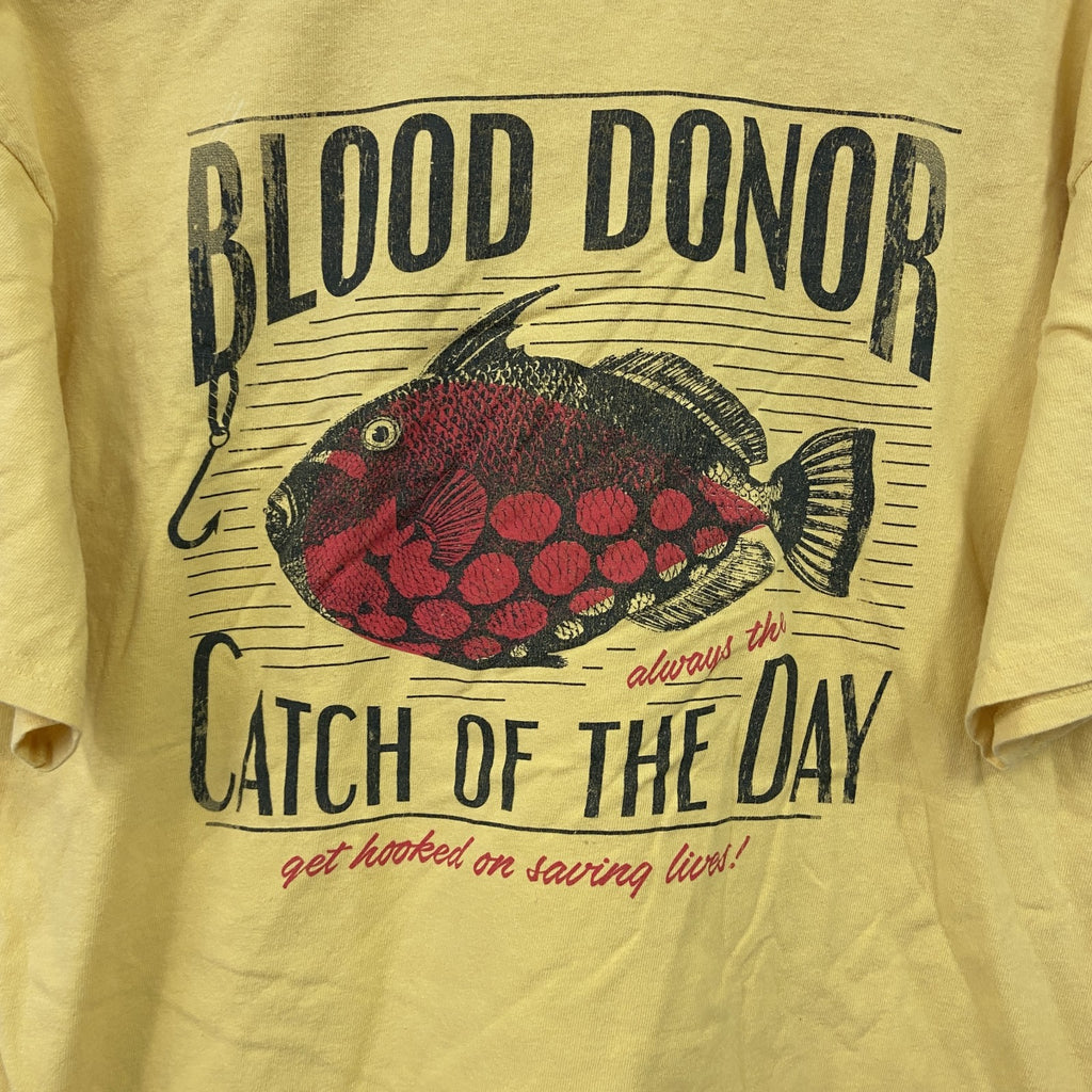 DELTA PRO WEIGHT　半袖プリントTシャツ　熱帯魚　献血　黄色　イエロー　XLサイズ　古着