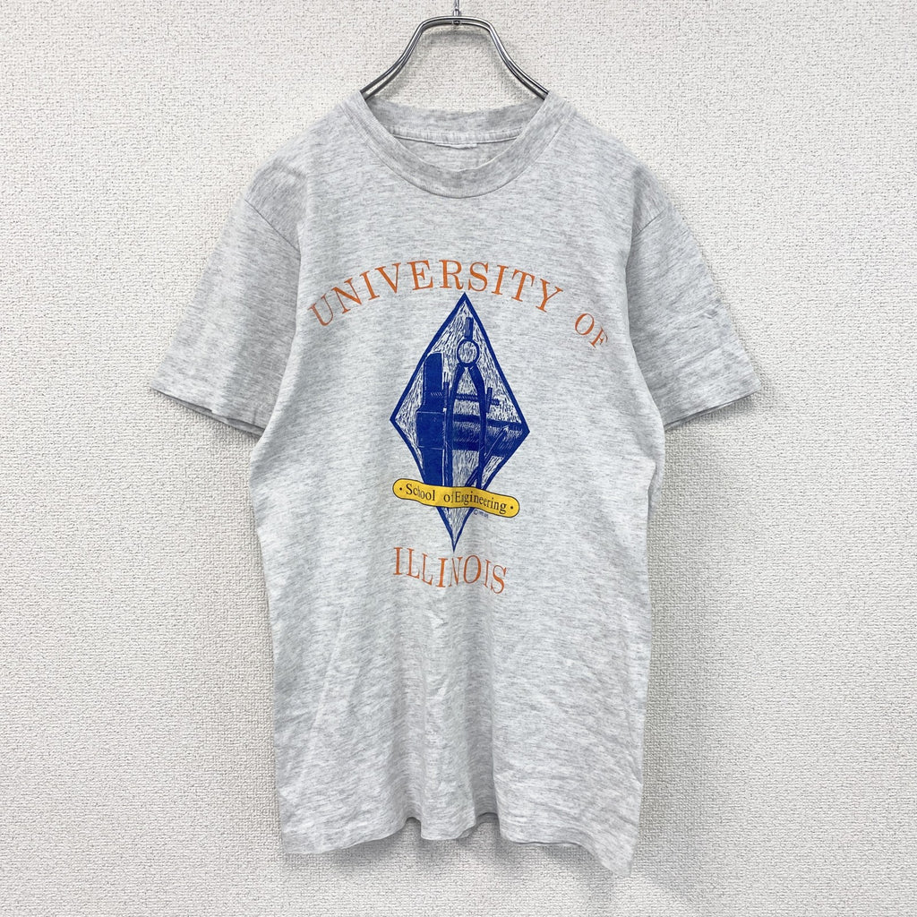 90s～　半袖プリントTシャツ　カレッジロゴ　シングルステッチ　アーチプリント　ヴィンテージ　灰色　霜降りグレー カットソー メンズ 古着