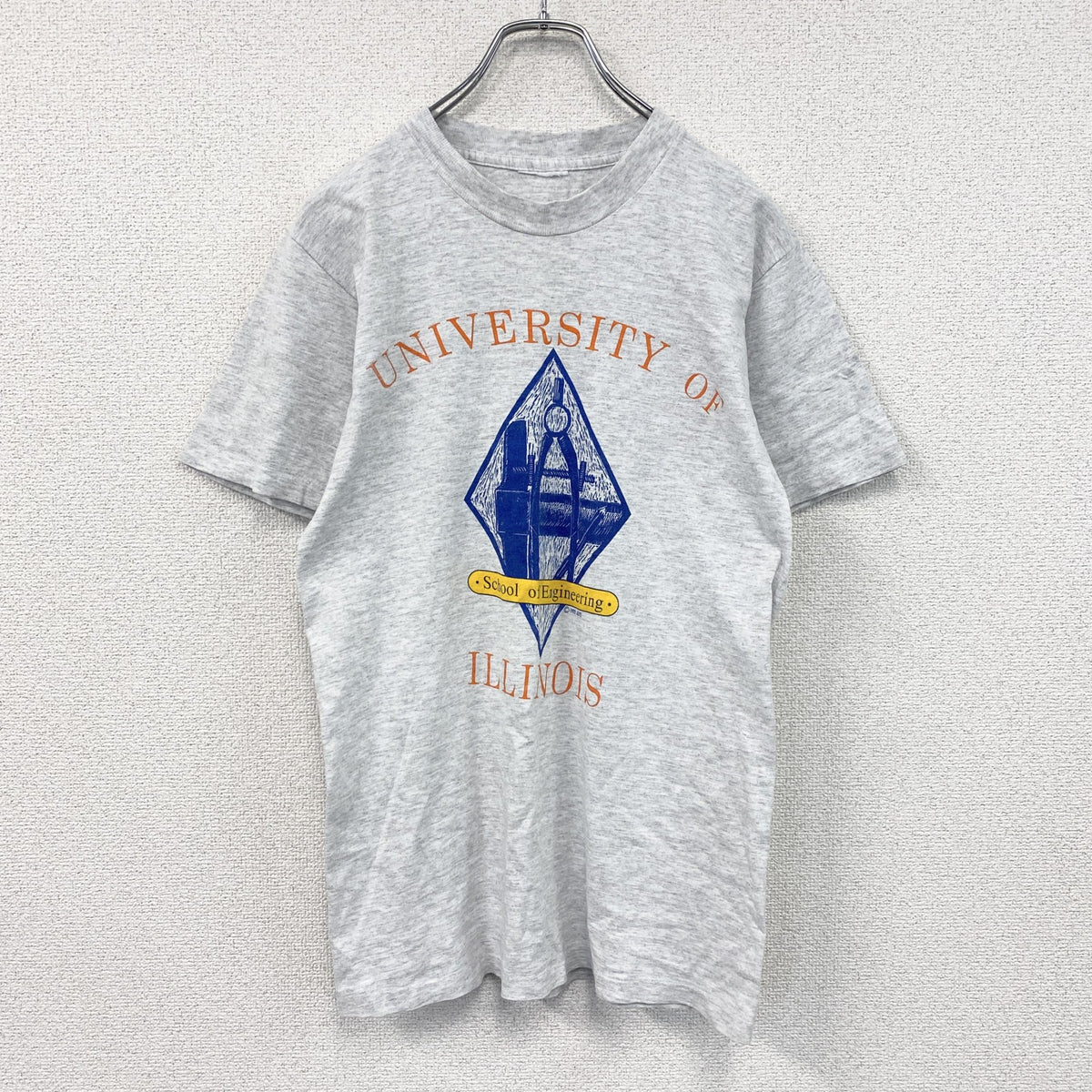 90s～　半袖プリントTシャツ　カレッジロゴ　シングルステッチ　アーチプリント　ヴィンテージ　灰色　霜降りグレー カットソー メンズ 古着