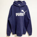 PUMA　プーマ　長袖フロントロゴプリントパーカー　プルオーバー　ネイビー　紺　秋冬服　ビッグシルエット　2XLサイズ　古着