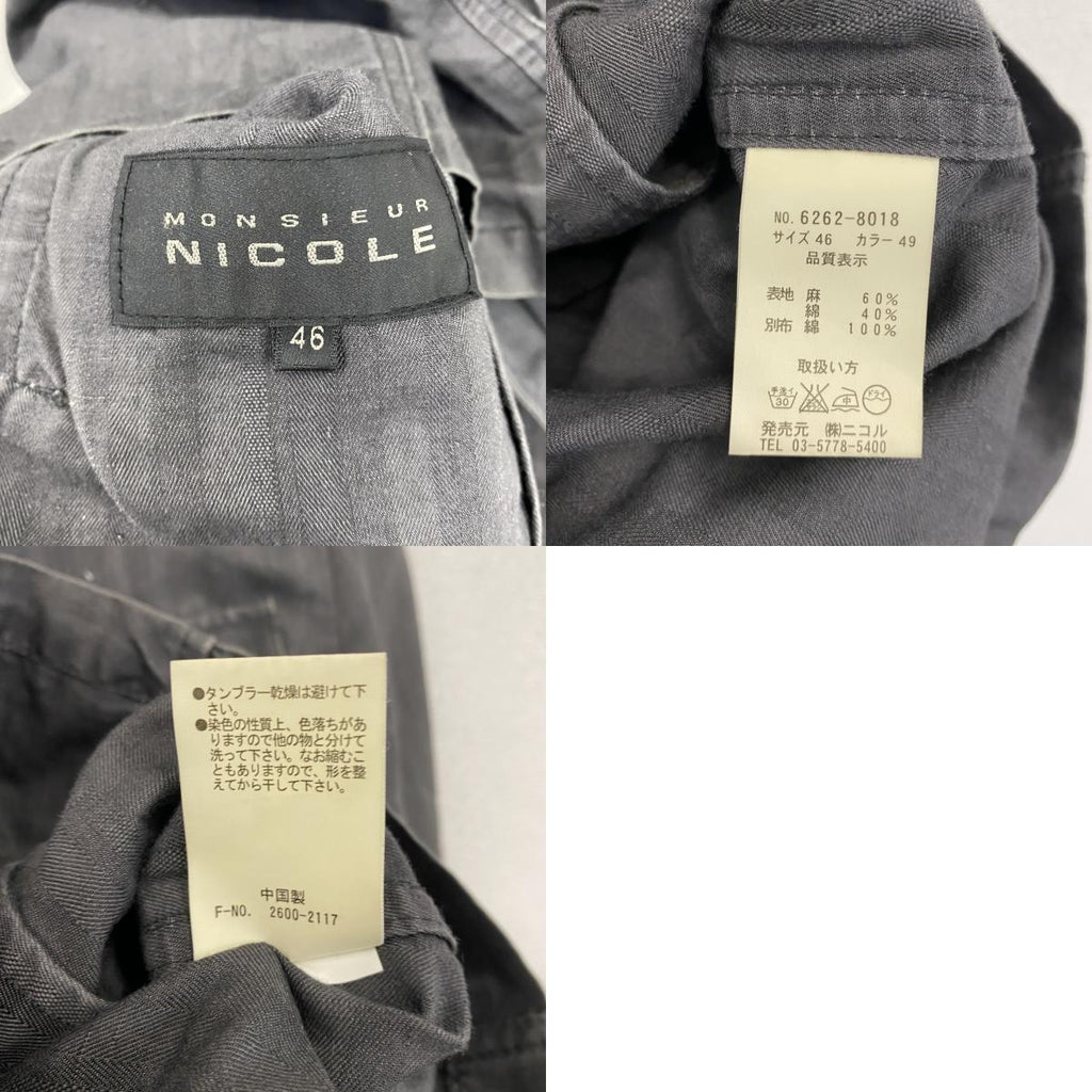 MONSIEUR NICOLE　ムッシュニコル　長袖シャツジャケット　比翼仕立て　4つポケット　黒　ブラック　46サイズ　古着