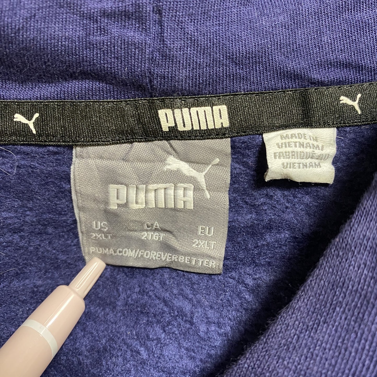 古着 used　PUMA　プーマ　長袖フロントロゴプリントパーカー　プルオーバー　ネイビー　秋冬服　ビッグシルエット　2XLサイズ