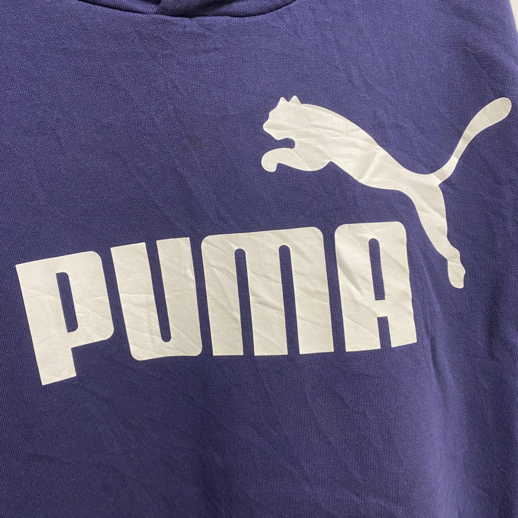 PUMA　プーマ　長袖フロントロゴプリントパーカー　プルオーバー　ネイビー　紺　秋冬服　ビッグシルエット　2XLサイズ　古着
