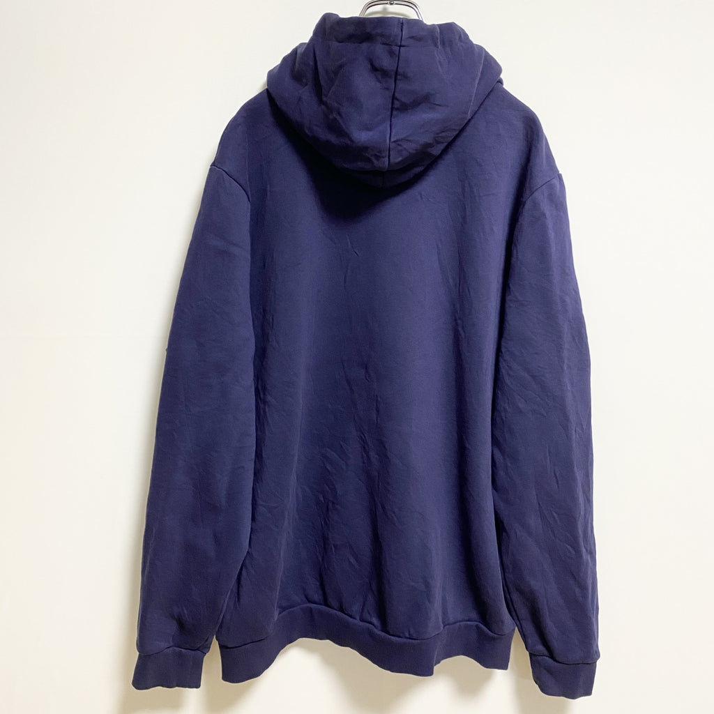 PUMA　プーマ　長袖フロントロゴプリントパーカー　プルオーバー　ネイビー　紺　秋冬服　ビッグシルエット　2XLサイズ　古着