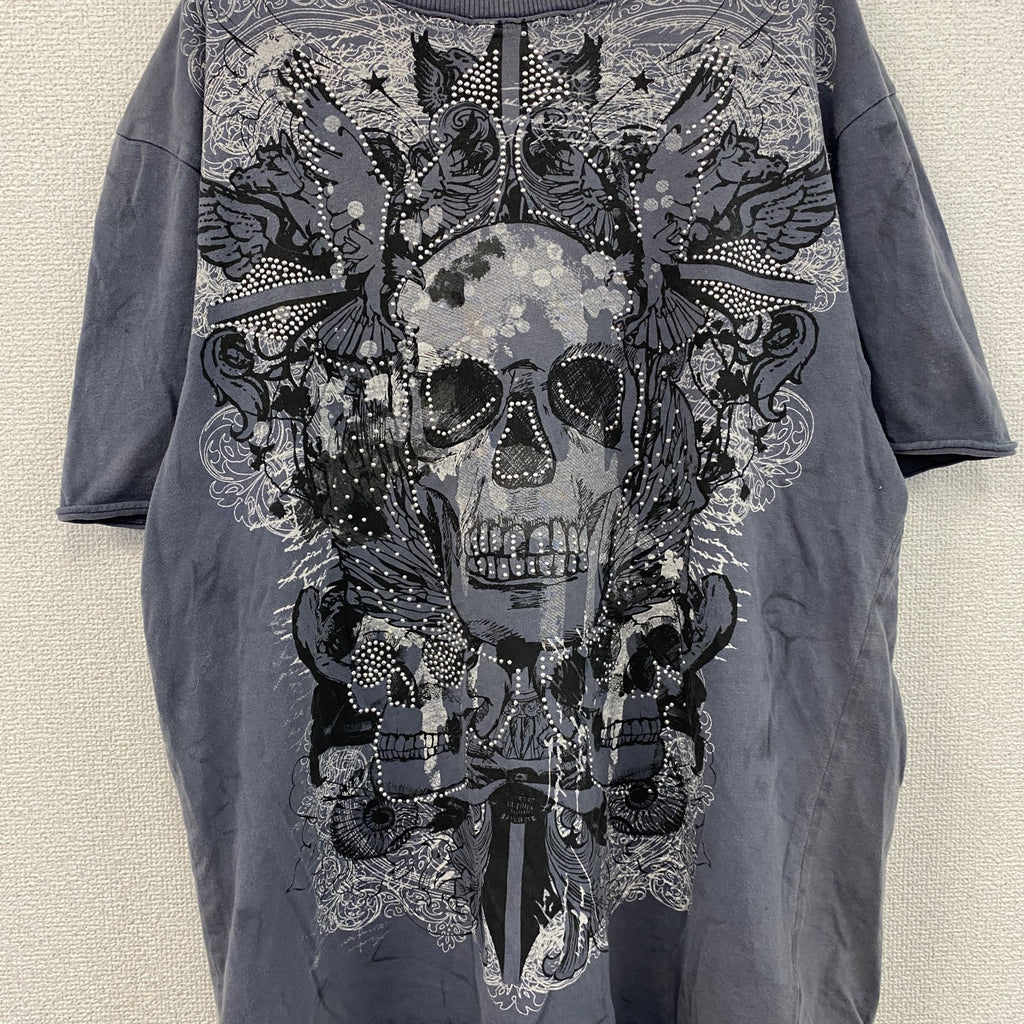 DENIM73　半袖プリントTシャツ　灰色　グレー　XLサイズ　古着