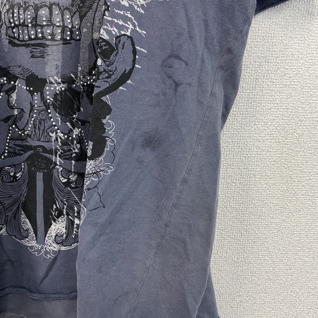 DENIM73　半袖プリントTシャツ　灰色　グレー　XLサイズ　古着