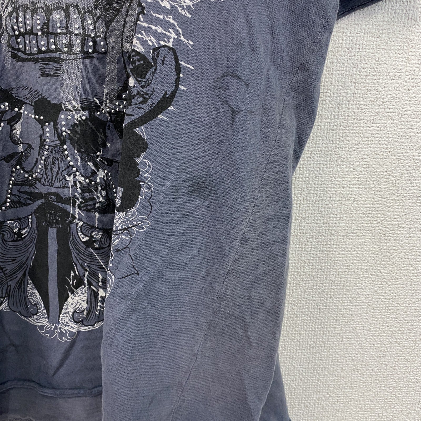 DENIM73　半袖プリントTシャツ　灰色　グレー　XLサイズ　古着