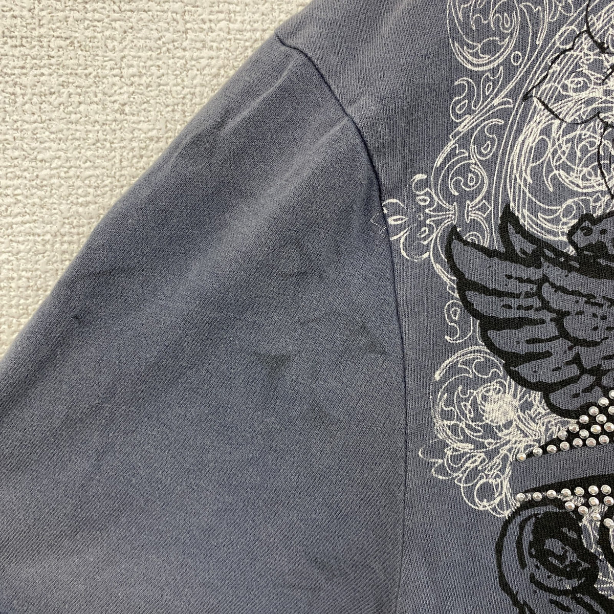 DENIM73　半袖プリントTシャツ　灰色　グレー　XLサイズ カットソー メンズ コットン 古着