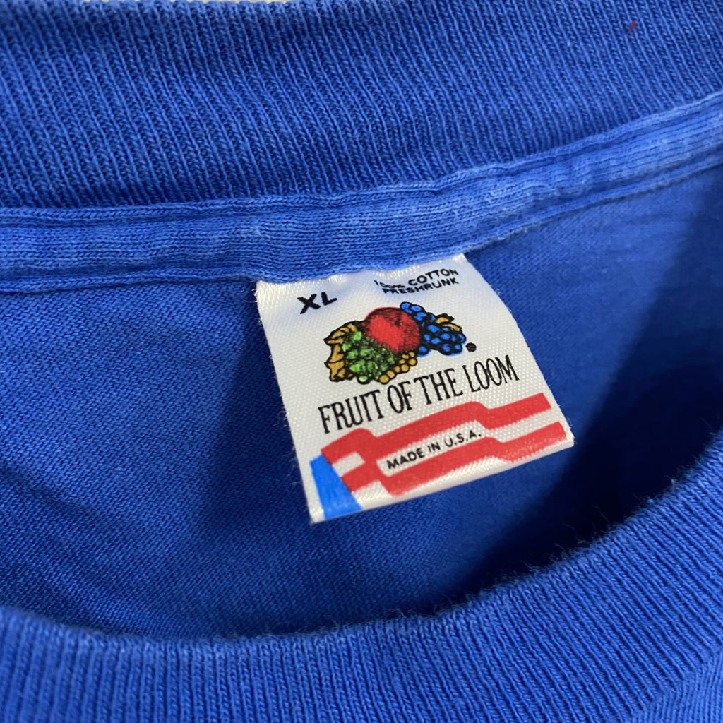 FRUIT OF THE LOOM　半袖プリントTシャツ　シングルステッチ　ヴィンテージ　青　ブルー　XLサイズ カットソー メンズ コットン 古着
