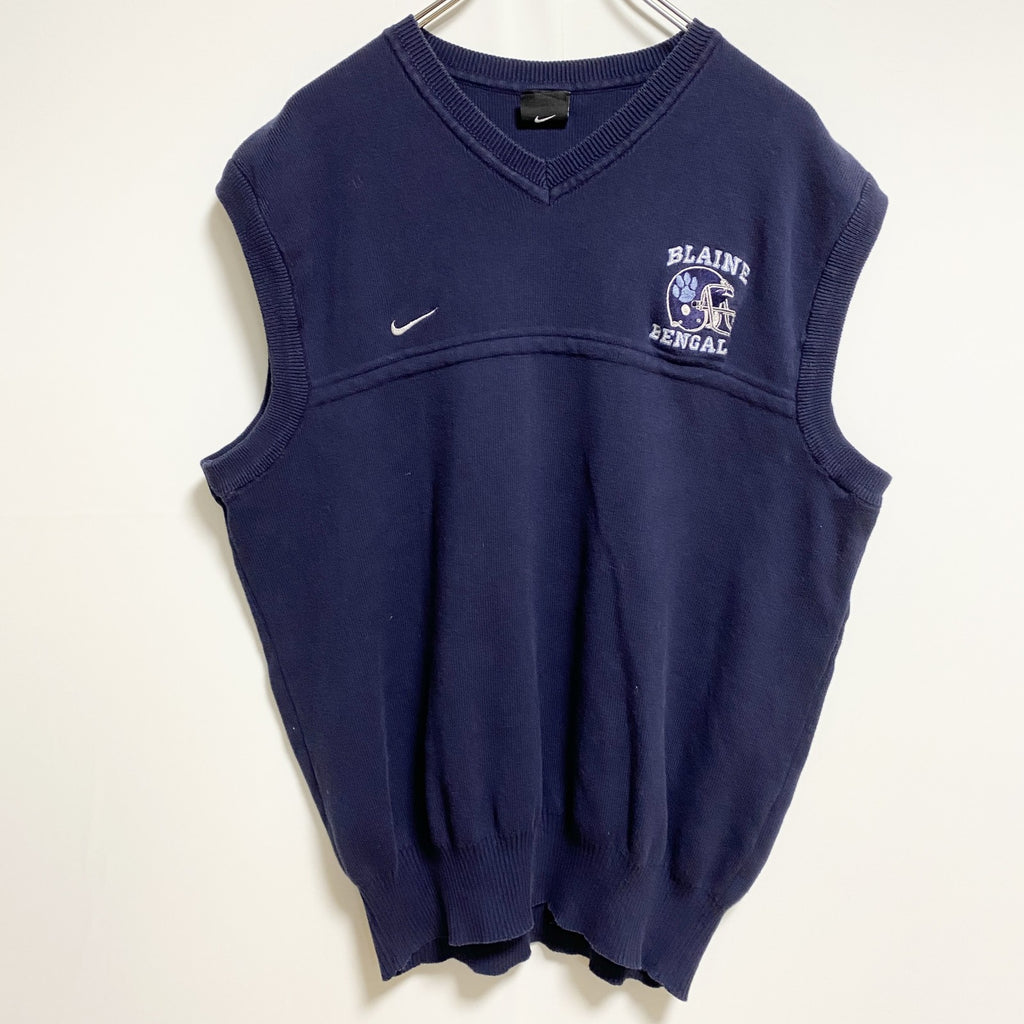 90s　NIKE　ナイキ　Vネックニットベスト　ヴィンテージ　フットボール　ネイビー　紺　Lサイズ　古着