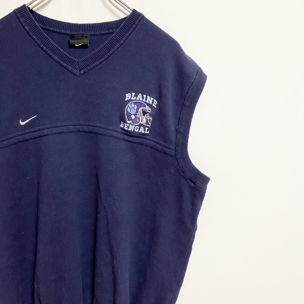 90s　NIKE　ナイキ　Vネックニットベスト　ヴィンテージ　フットボール　ネイビー　紺　Lサイズ　古着