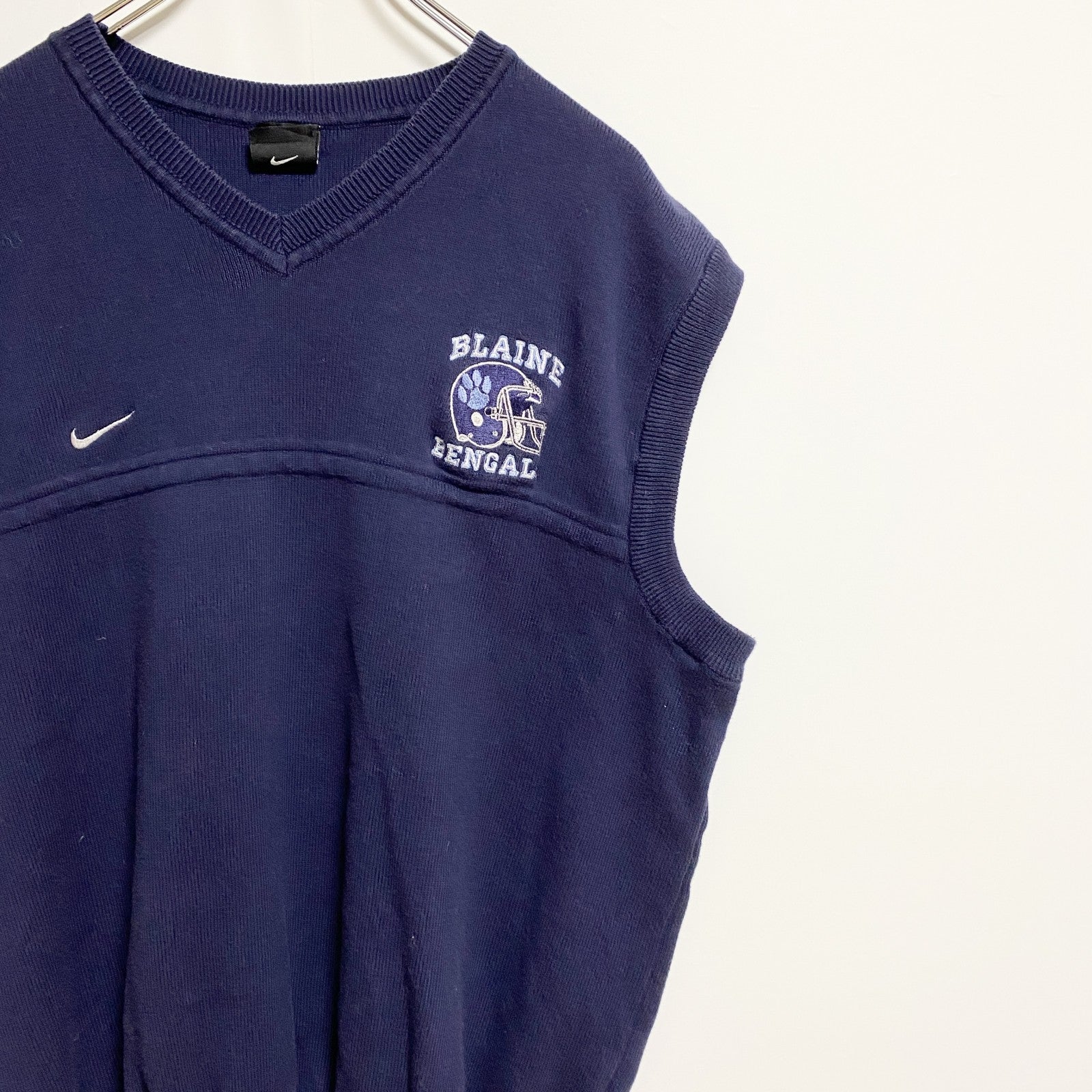 90s　NIKE　ナイキ　Vネックニットベスト　ヴィンテージ　フットボール　ネイビー　紺　Lサイズ　古着