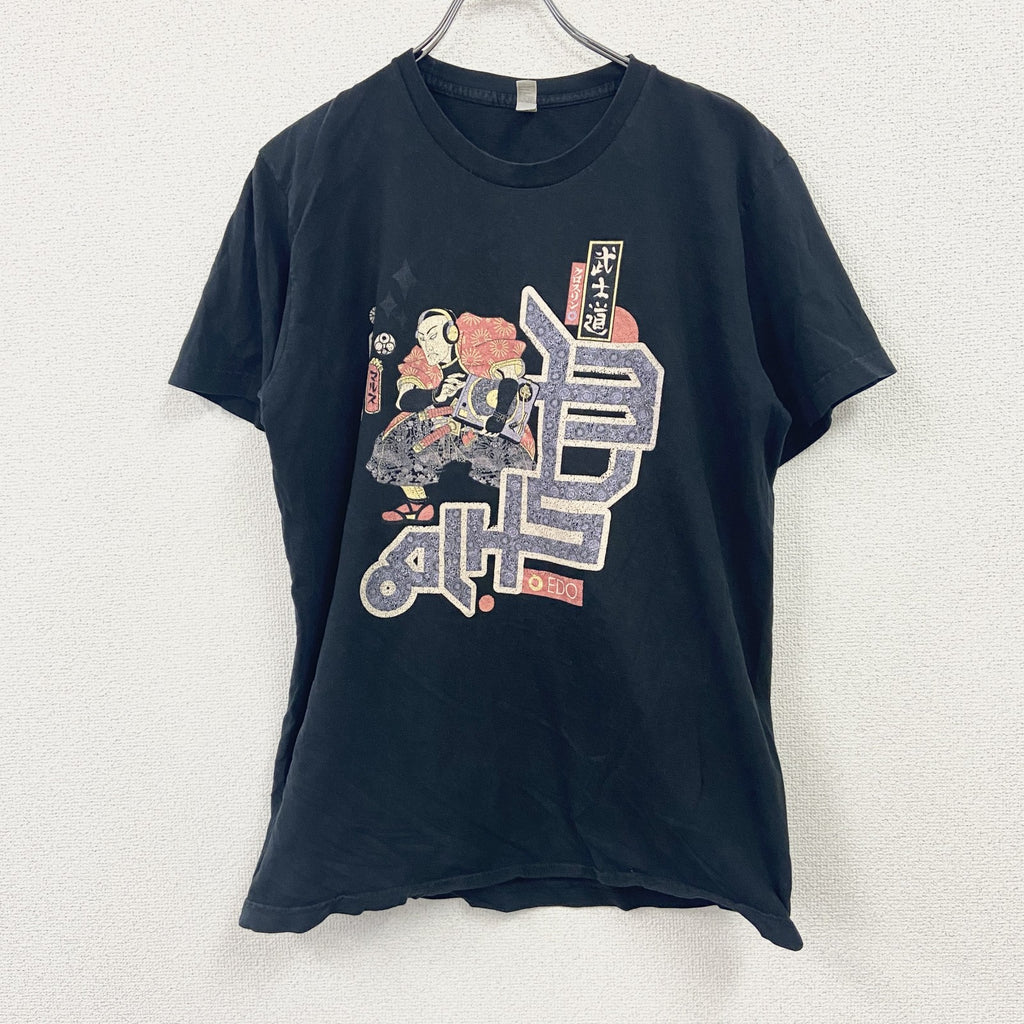 American Apparel　半袖プリントTシャツ　武士道　和柄　黒　ブラック　Lサイズ　古着