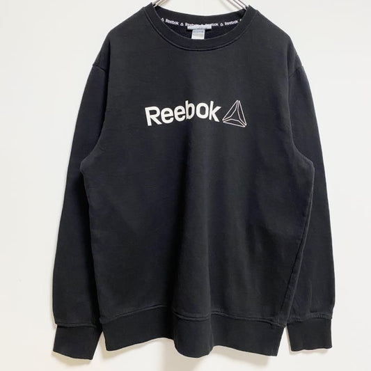 古着 used　Reebok　リーボック　長袖クルーネックスウェット　トレーナー　ロゴプリント　黒　ブラック　秋冬服　Lサイズ