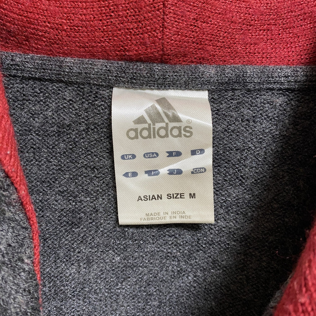 adidas　アディダス　長袖ニットパーカー　セーター　ワンポイントロゴ刺繍　グレー　灰色　Mサイズ　古着
