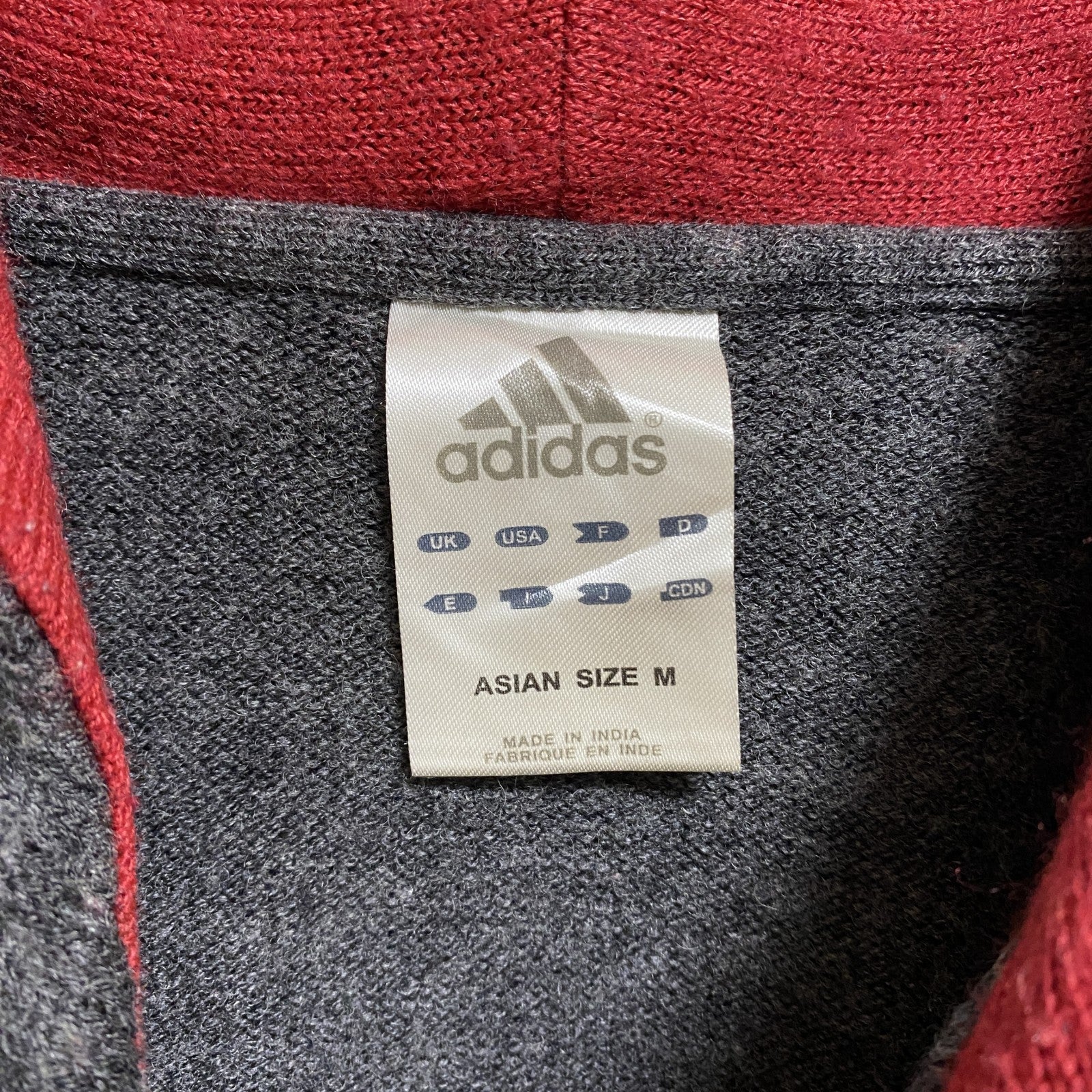 adidas　アディダス　長袖ニットパーカー　セーター　ワンポイントロゴ刺繍　グレー　灰色　Mサイズ　古着