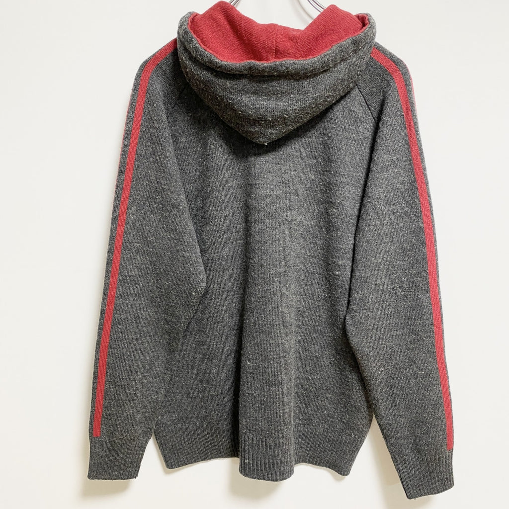 adidas　アディダス　長袖ニットパーカー　セーター　ワンポイントロゴ刺繍　グレー　灰色　Mサイズ　古着