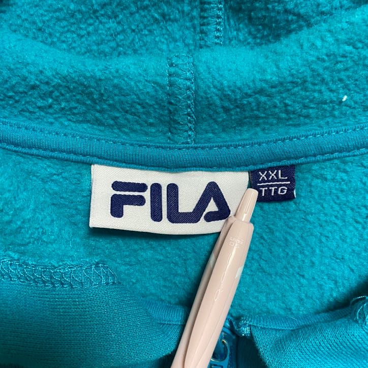 古着 used　FILA　フィラ　長袖ジップアップパーカー　スウェットプルオーバー　フロントロゴ刺繍　青　ブルー　秋冬服