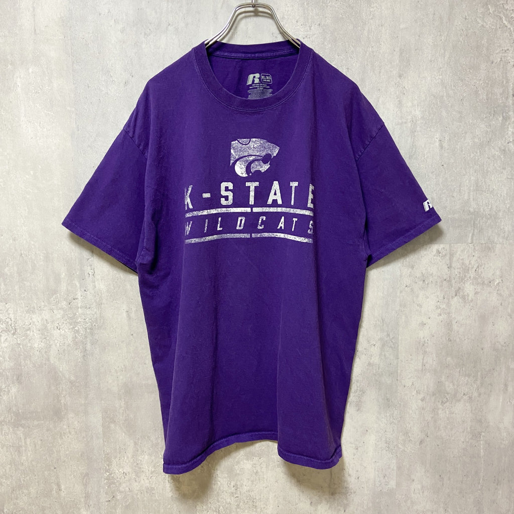 RUSSELL ラッセル　NCAA　カンザス大学　アメフト　半袖カレッジプリントTシャツ　紫　パープル　XLサイズ　古着