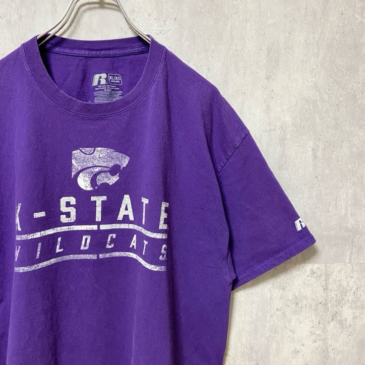 RUSSELL ラッセル　NCAA　カンザス大学　アメフト　半袖カレッジプリントTシャツ　紫　パープル　XLサイズ　古着