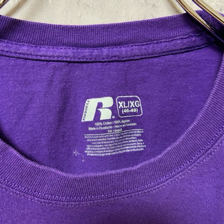 RUSSELL ラッセル　NCAA　カンザス大学　アメフト　半袖カレッジプリントTシャツ　紫　パープル　XLサイズ　古着