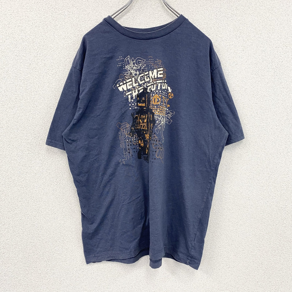 cedar wooa state　半袖プリントTシャツ　ロボット　紺　ネイビー　XLサイズ　古着