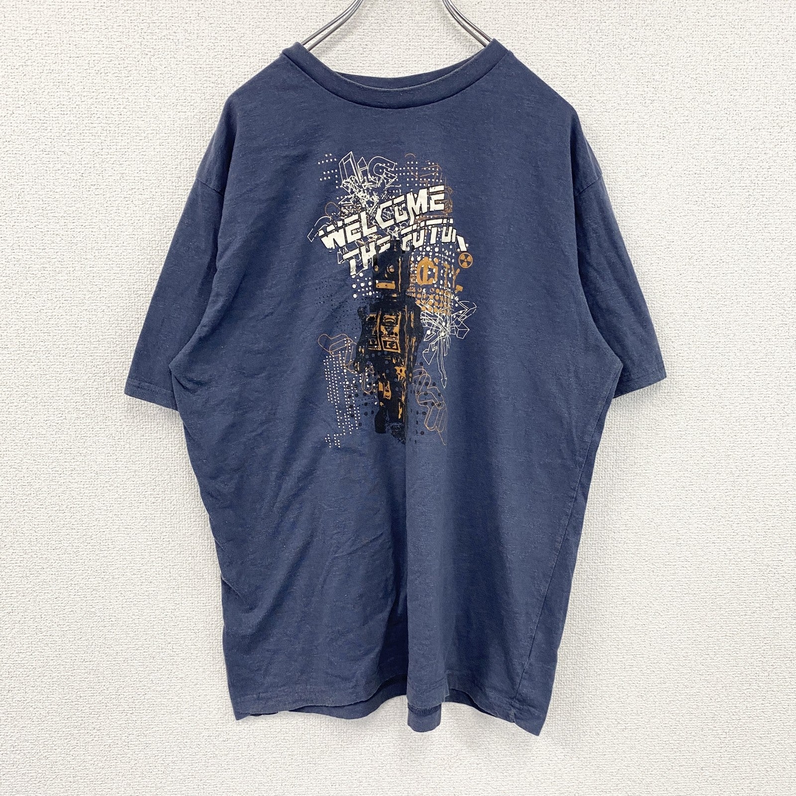 cedar wooa state　半袖プリントTシャツ　ロボット　紺　ネイビー　XLサイズ　古着