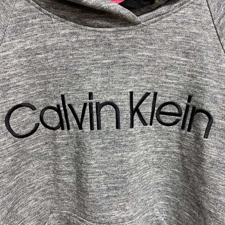 古着 used　CalvinKlein　カルバンクライン　長袖ロゴ刺繍パーカー　ラグラン袖　グレー　ビッグシルエット　2XLサイズ