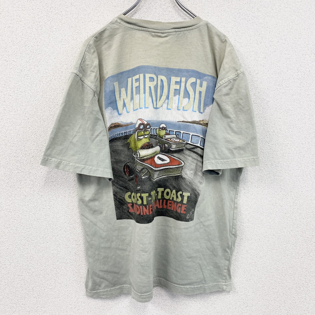 Weird fish　半袖プリントTシャツ　ミントグレー　Mサイズ　古着