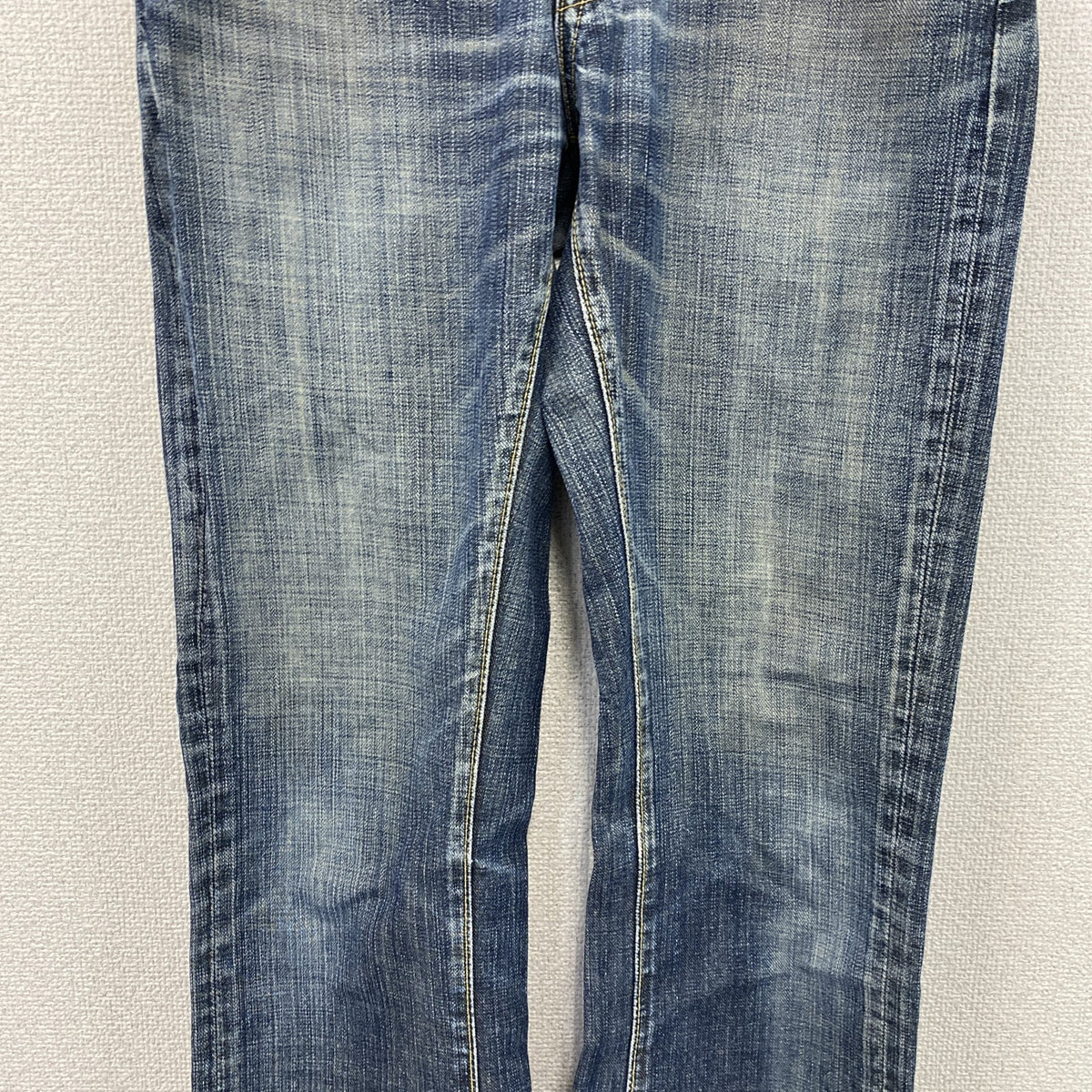 BIG JOHN Rule of Blue　ビッグジョン　フレアブーツカットデニムパンツ/ジーンズ　ジップフライ　カンガルー革　縦落ち　鬼ヒゲ　フェード　インディゴ　29サイズ　古着