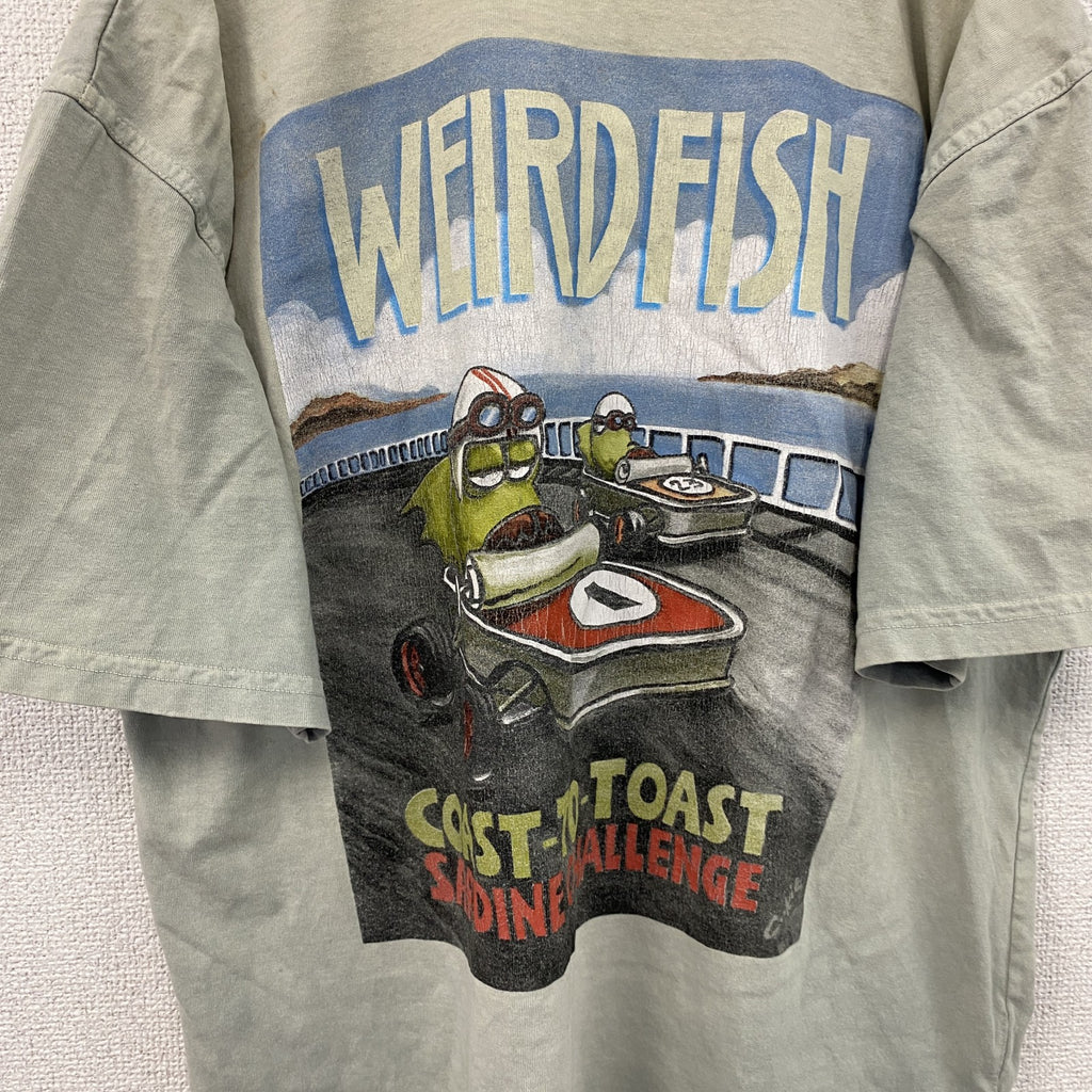 Weird fish　半袖プリントTシャツ　ミントグレー　Mサイズ　古着
