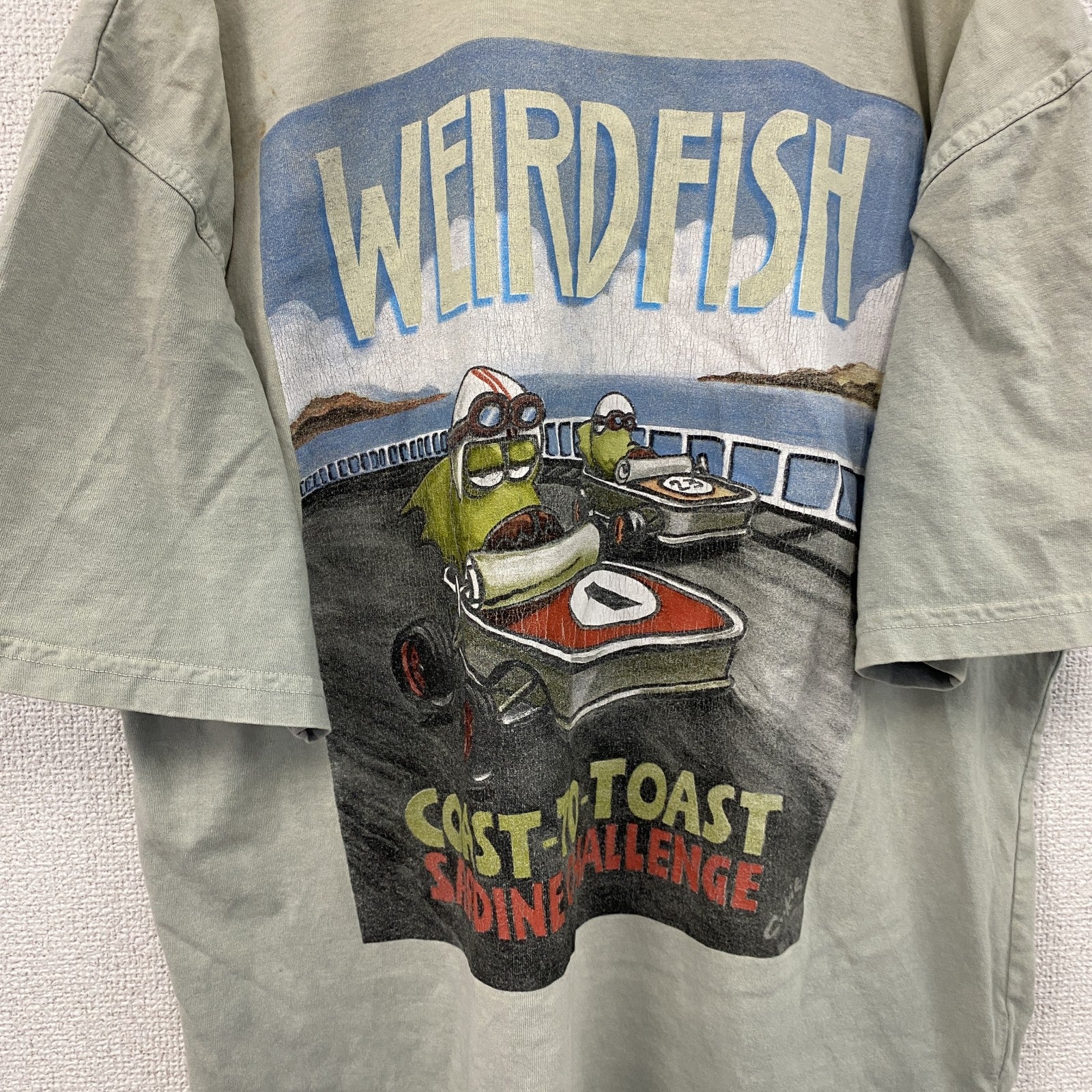 Weird fish　半袖プリントTシャツ　ミントグレー　Mサイズ　古着