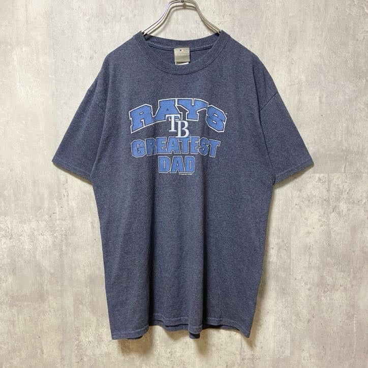 MLB　メジャーリーグ　RAYS　タンパベイ レイズ　半袖プリントTシャツ　野球　ネイビー　紺　レトロ　Lサイズ　古着