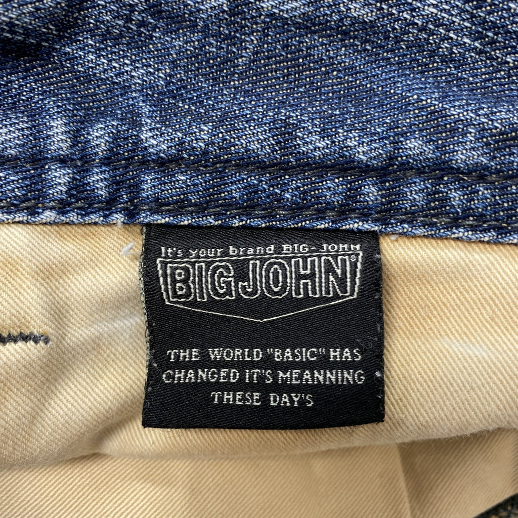 BIG JOHN Rule of Blue　ビッグジョン　フレアブーツカットデニムパンツ/ジーンズ　ジップフライ　カンガルー革　縦落ち　鬼ヒゲ　フェード　インディゴ　29サイズ　古着