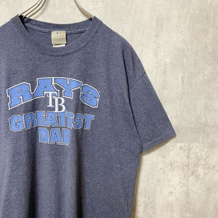 MLB　メジャーリーグ　RAYS　タンパベイ レイズ　半袖プリントTシャツ　野球　ネイビー　紺　レトロ　Lサイズ　古着