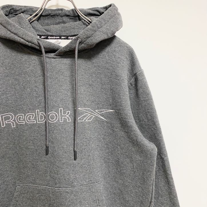 Reebok　リーボック　長袖ロゴプリントパーカー　スウェットプルオーバー　グレー　灰色　秋冬服　Mサイズ　古着