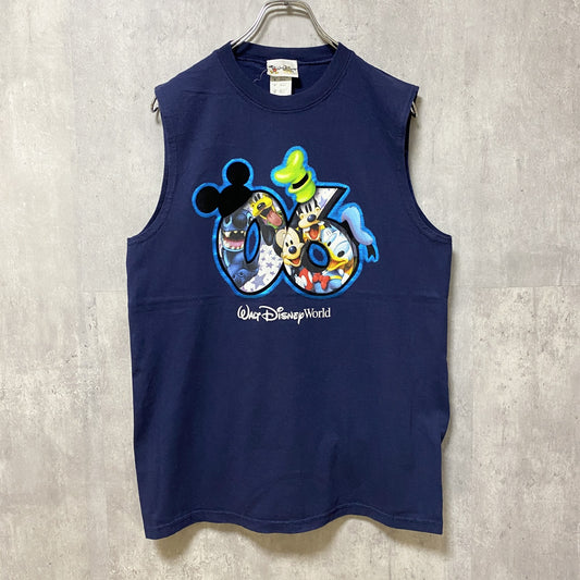 古着 used　Disney　ディズニー　ディズニーワールド　プリントタンクトップ　ネイビー　ミッキーマウス　スティッチ　Mサイズ